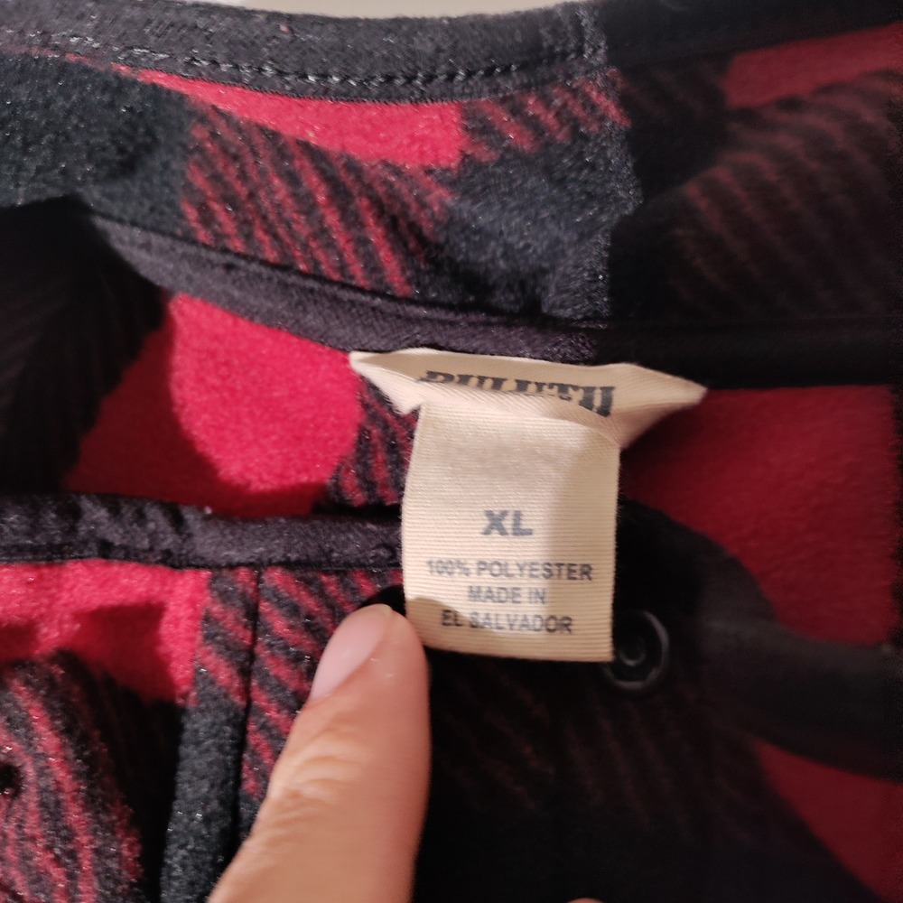 Duluth Trading Co Women XL Buffalo Plaid Fleece Pullover Red Black Snap Mock - Picture 8 of 8